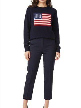 Aeropostale Women's Navy Crewneck Sweater with Flag Motif - Navy, Red, White